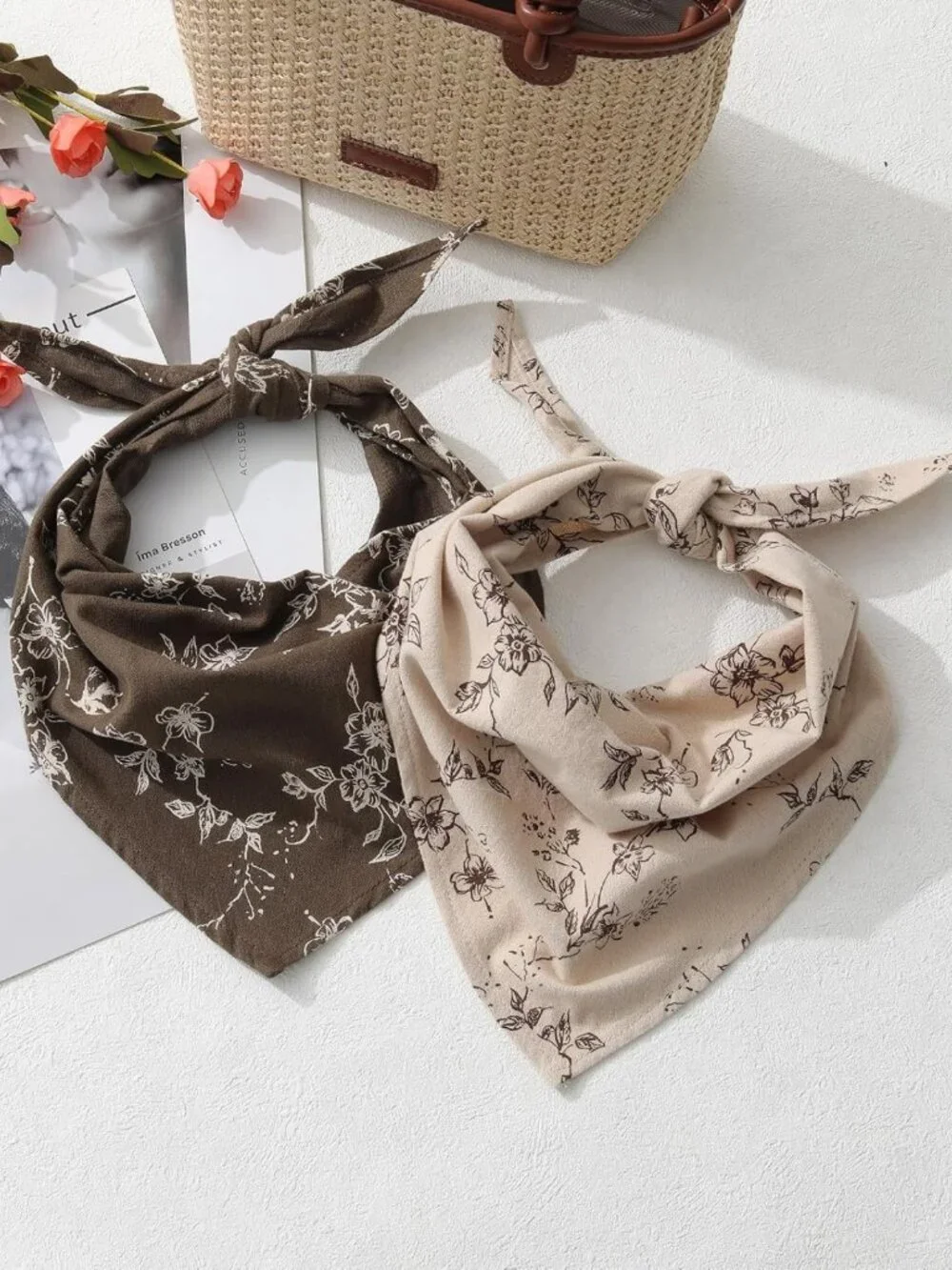 Floral Cotton Hair Scarves - 2PCS Triangle Bandanas for Women & Girls